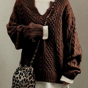 Cozy Brown Cable Knit Sweater